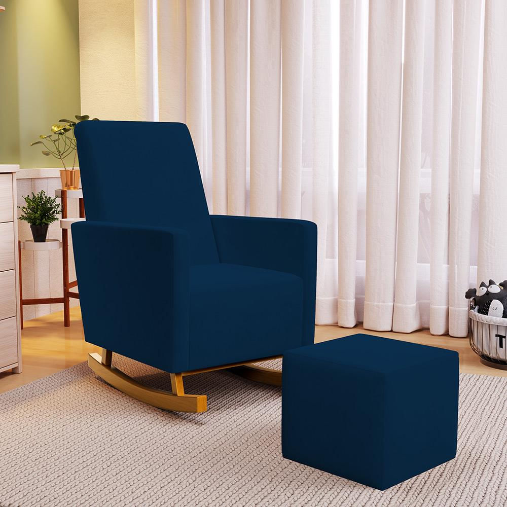 Poltrona de Amamentação com Balanço Ravena W01 Suede Azul Marinho  - Lyam Decor