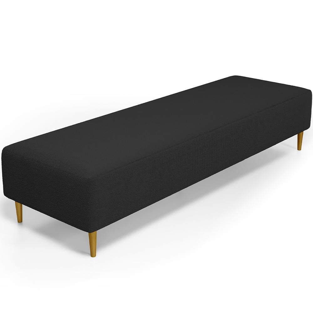 Puff Decorativo Sala de Estar Bali W01 Pés Palito 210x60cm Bouclê Preto - Lyam Decor