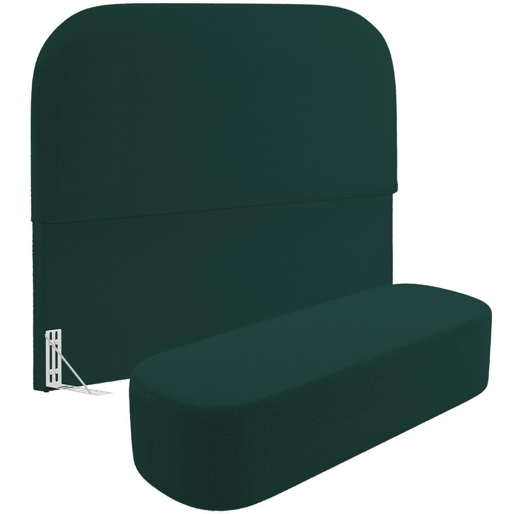 Cabeceira Cama Box Queen 160cm Lanna com Puff Recamier Doha W01  Bouclê Verde - Lyam Decor