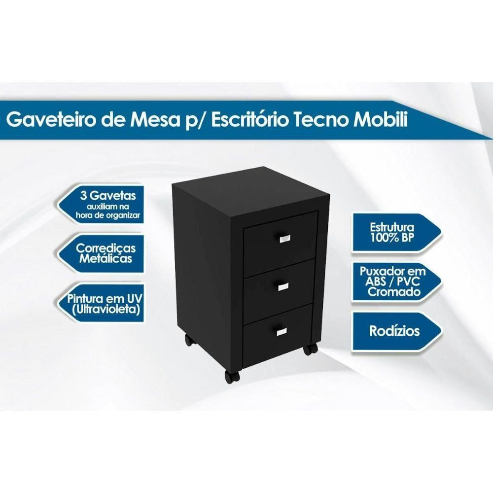 Multiuso Escritório Me4108 C/ 3 Gavetas E Rodízios Rústico - Tecno Mobili