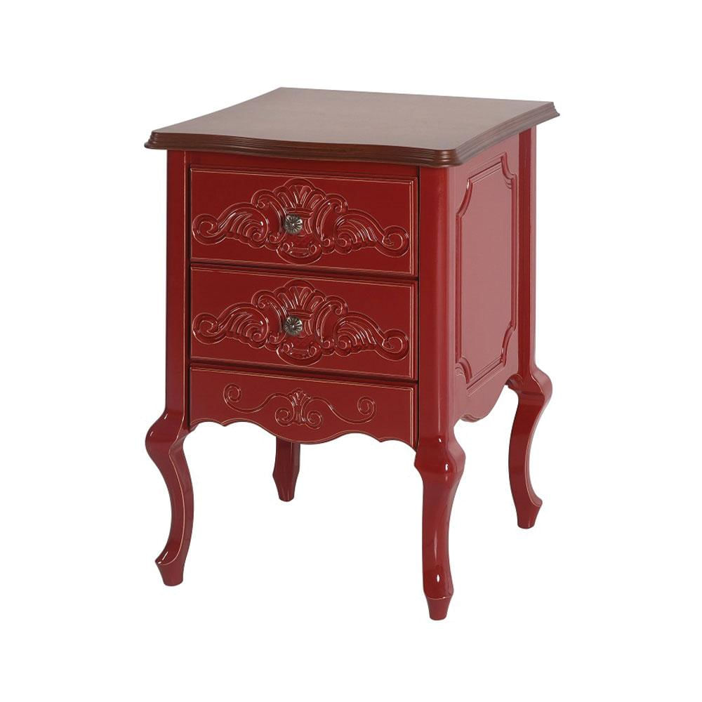 Mesa de Cabeceira Decorativa Zahra 2 Gavetas Vermelho/Imbuía - Gran Belo