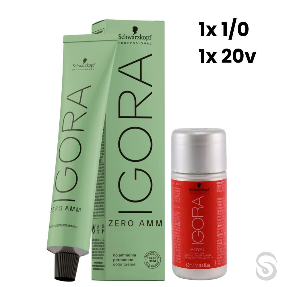 Igora Zero Amm 1x1/0 Preto 60 ml + Ox 20 VOL