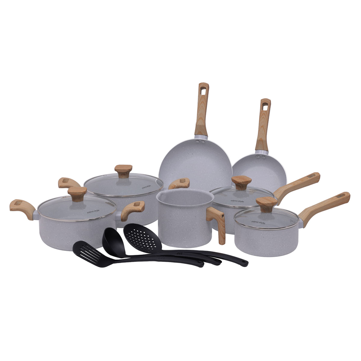 Jogo De Panelas Ceramica Fogão Indução Antiaderente Mimo Style Pratic Cook Cinza Conjunto 10 Peças