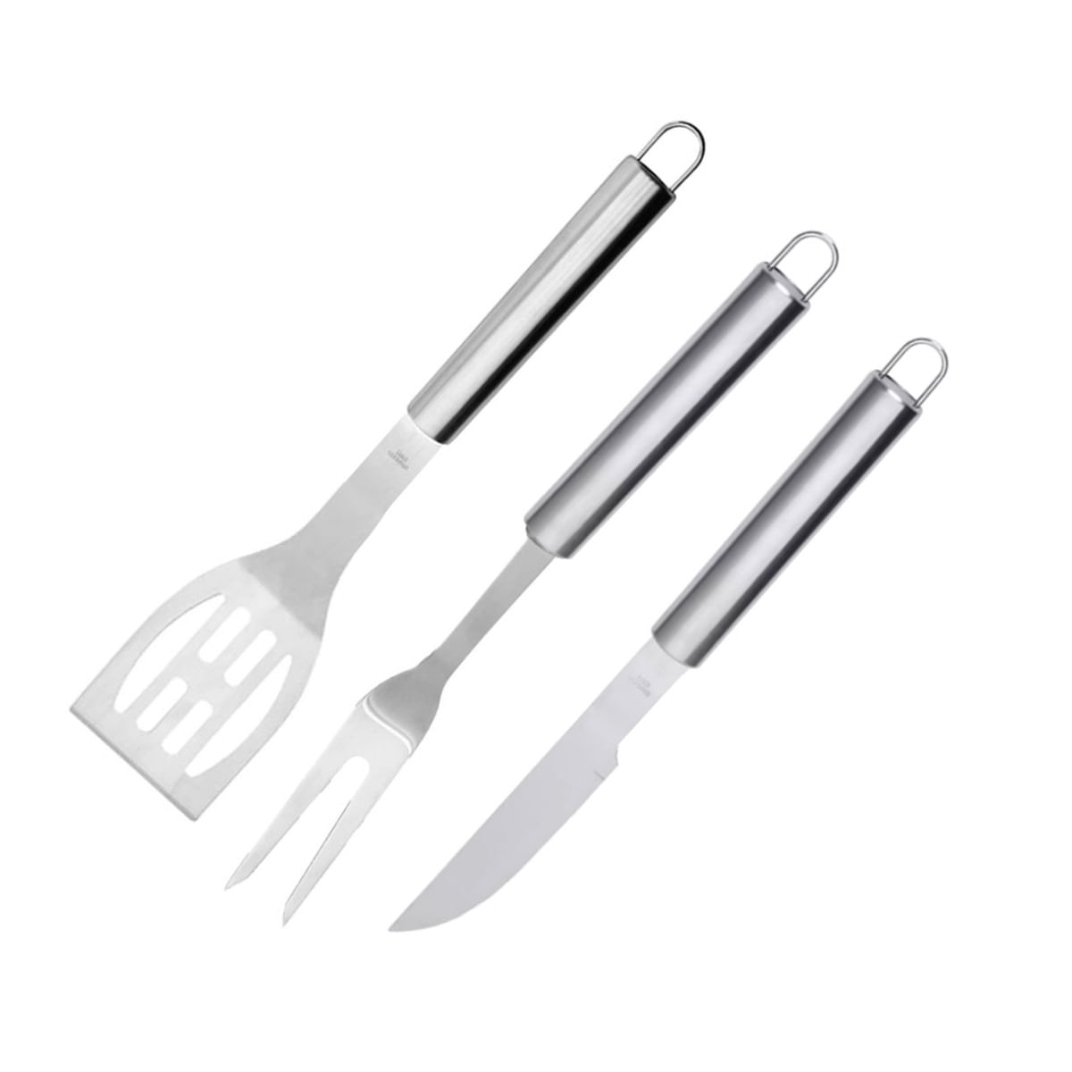 Espatula Garfo e Faca Cabo Longo Kit Churrasco Inox 3un