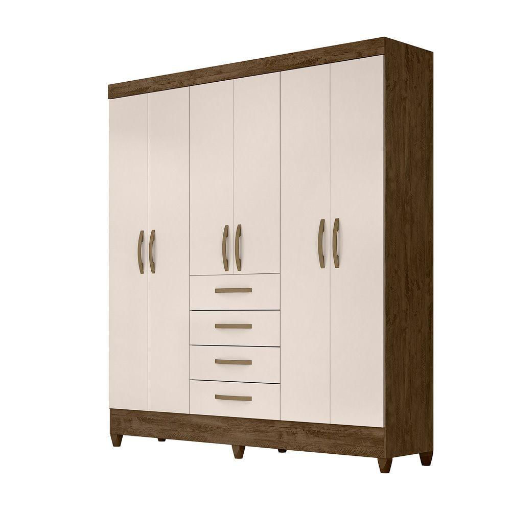 Guarda Roupa 6 Portas New Avaí Castanho Wood Baunilha