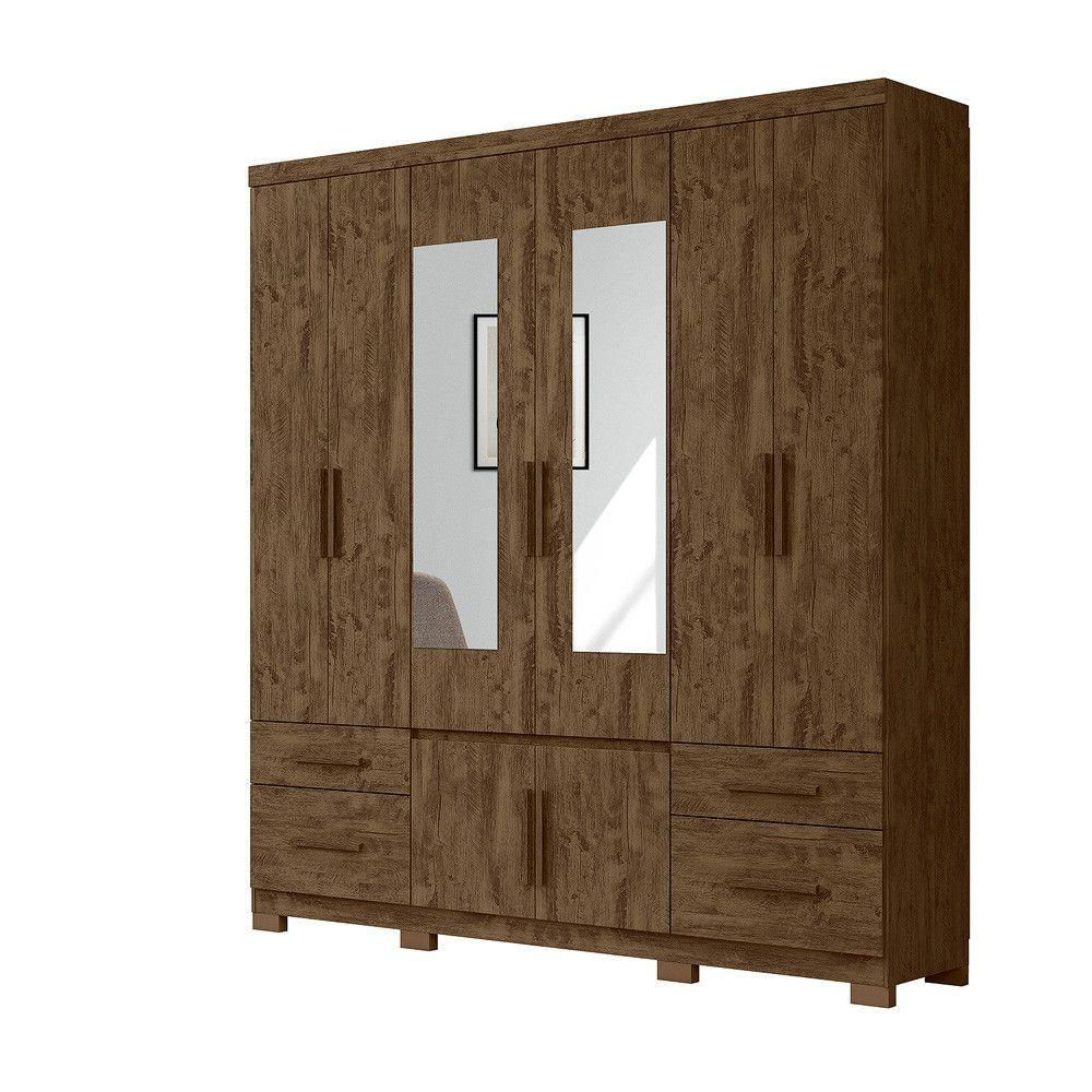 Guarda Roupa 8 Portas Com Espelho Porto Plus Castanho Wood