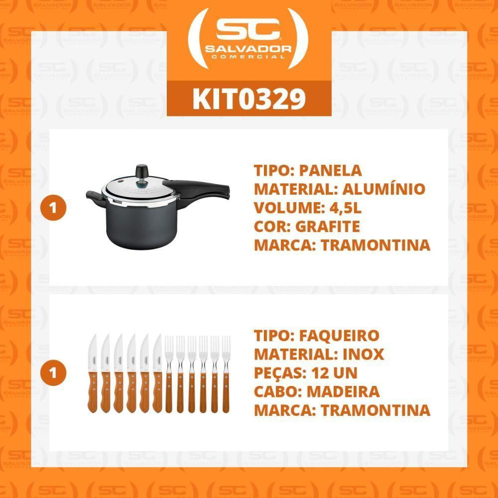 Kit - Panela De Pressão 4,5 Vancouver Grafite + 1 Jogo Churrasco 12pç - Tramontina