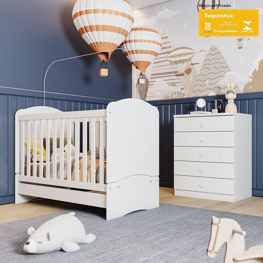 Quarto Infantil Flocos Com Cômoda Casa 812 Branco