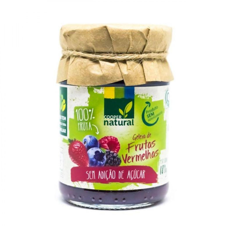 Geleia de Frutas Vermelhas 100% Fruta Orgânico Sem Adição de Açúcar Coopernatural 180g