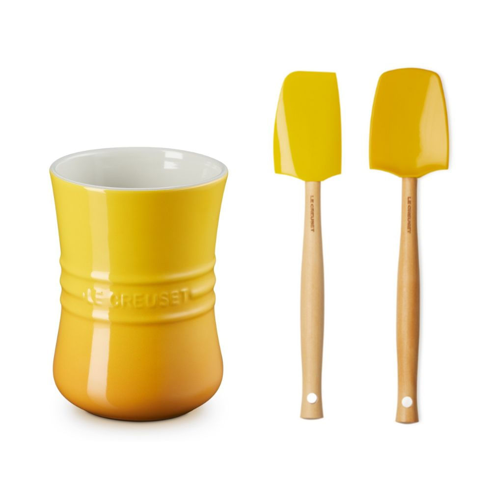 KIT LE CREUSET PORTA UTENSILIOS 1L ESPATULAS MULTIUSO E MEDIA AMARELO NECTAR