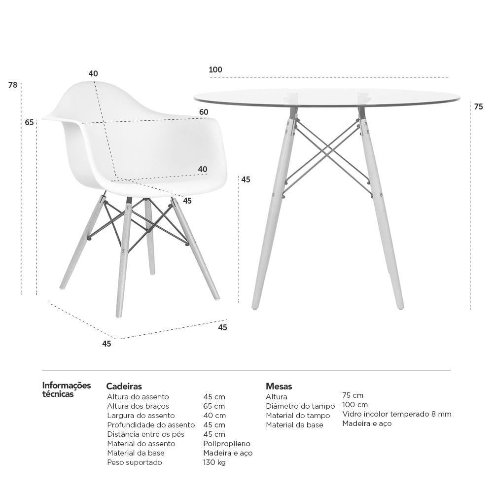 Mesa Redonda Tampo De Vidro 100 Cm + 4 Cadeiras Branco Branco