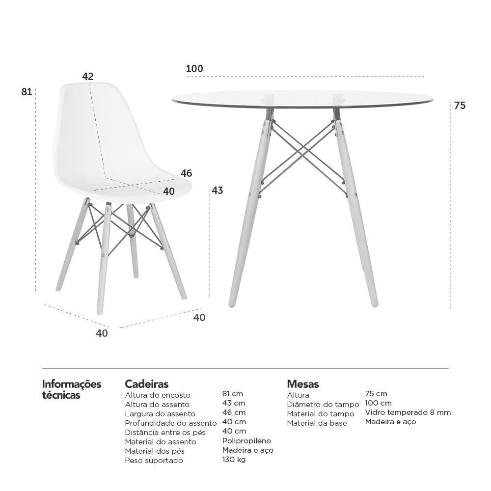 Mesa Redonda Eames 100cm + 5 Cadeiras Branco Branco