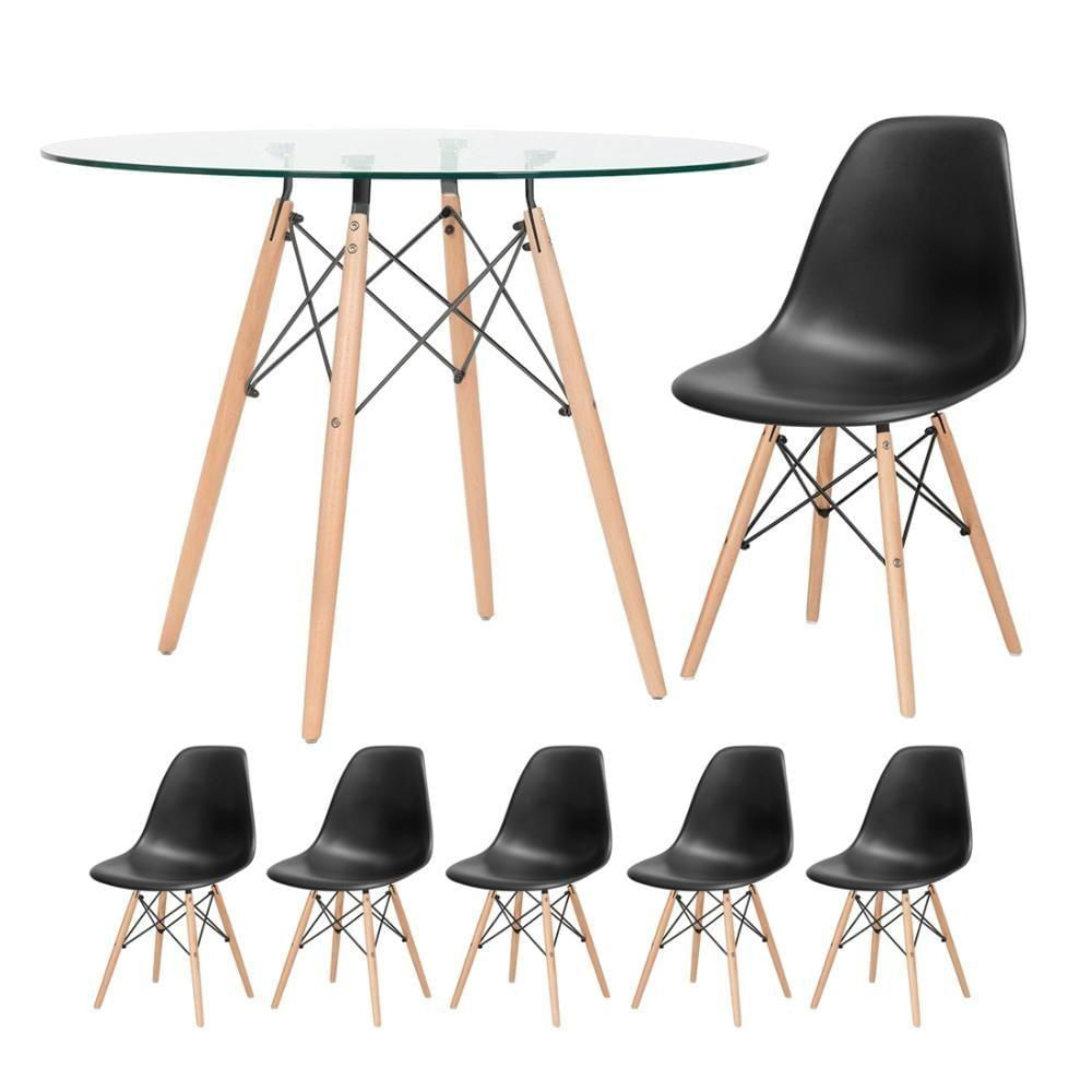 Mesa Redonda Eames 100cm + 5 Cadeiras Preto Preto