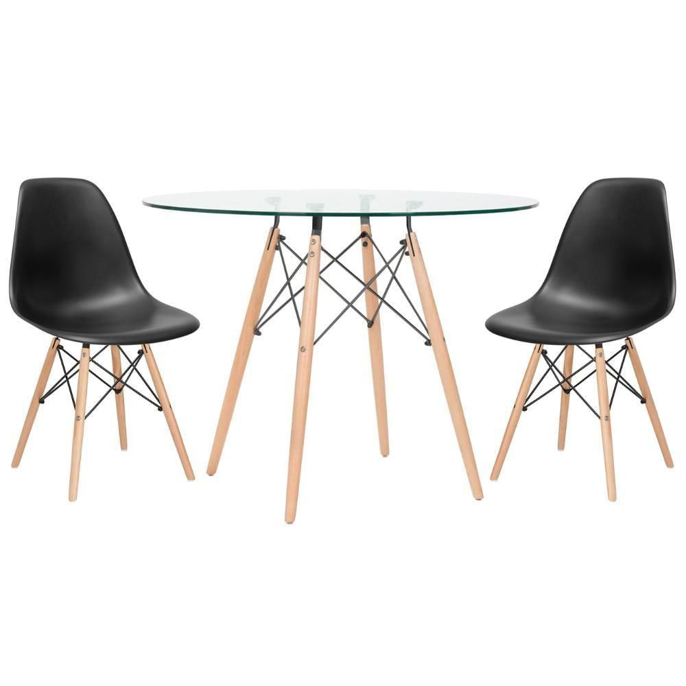 Mesa Redonda Eames 100cm + 2 Cadeiras Preto