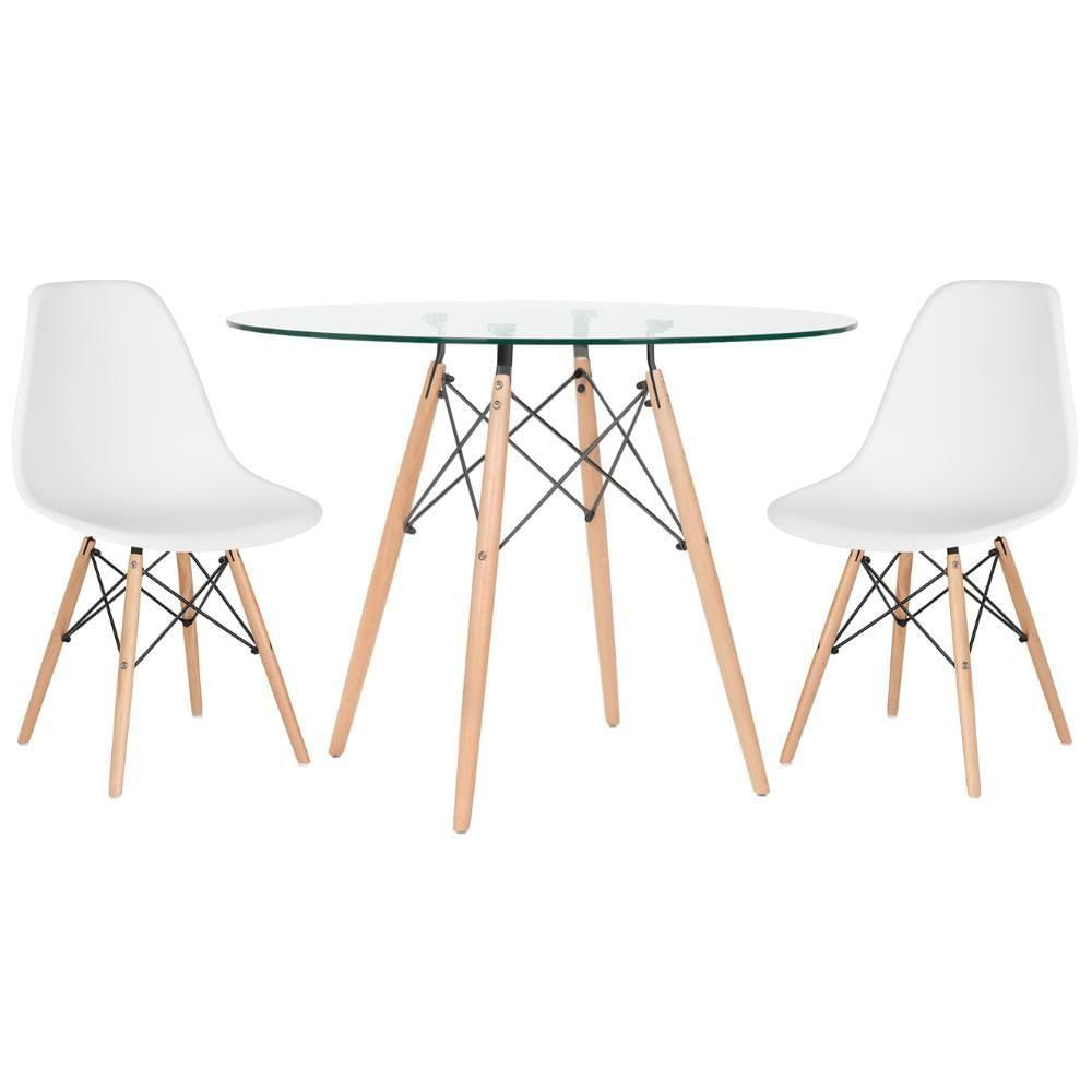 Mesa Redonda Eames 100cm + 2 Cadeiras Branco