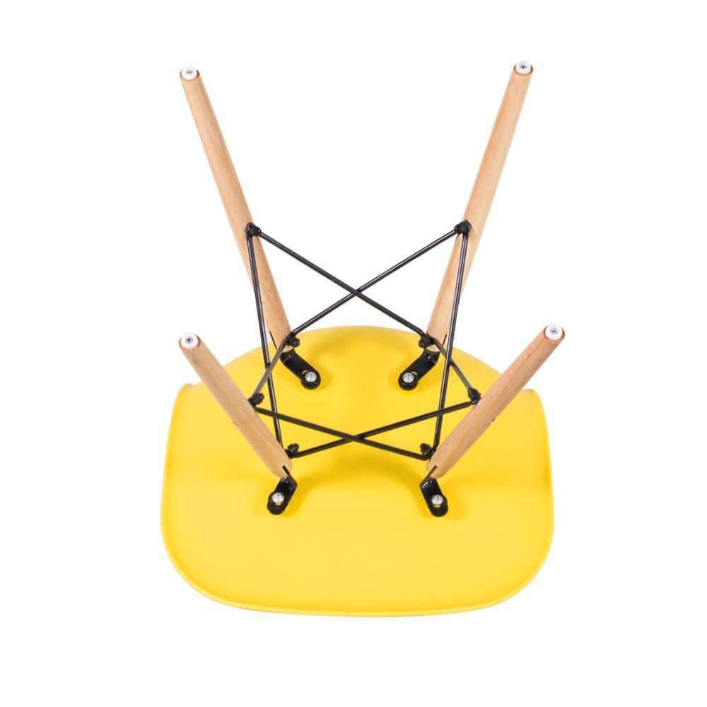 Mesa Redonda Eames Com Tampo De Vidro 100 Cm + 3 Cadeiras Eiffel Dsw Amarelo