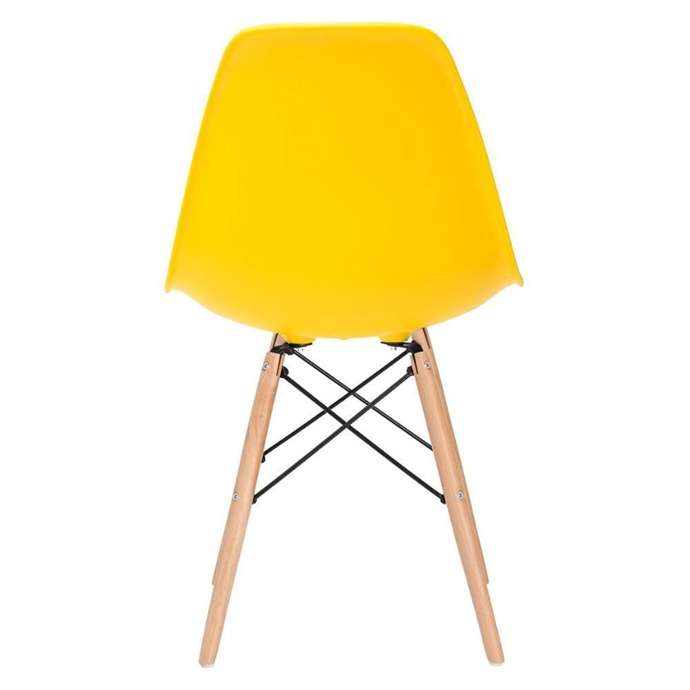 Mesa Redonda Eames Com Tampo De Vidro 100 Cm + 3 Cadeiras Eiffel Dsw Amarelo