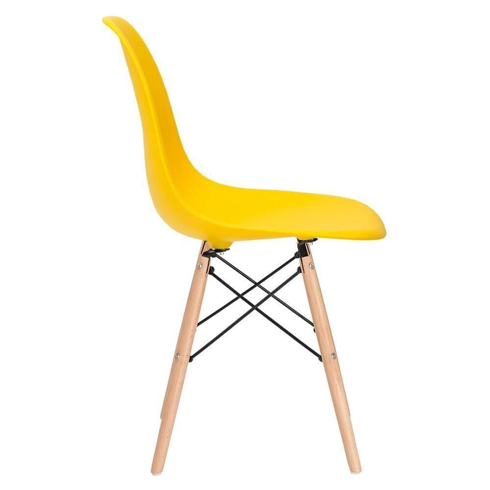 Mesa Redonda Eames Com Tampo De Vidro 100 Cm + 3 Cadeiras Eiffel Dsw Amarelo