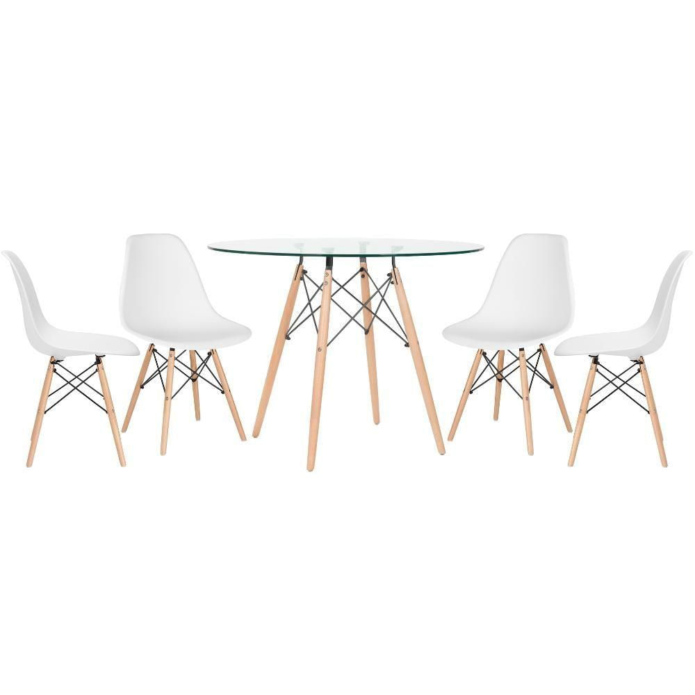 Mesa Redonda Eames 100cm + 4 Cadeiras Branco