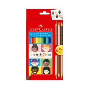 Lápis de Cor Faber-Castell Caras & Cores 12 Cores e 6 Tons de Pele