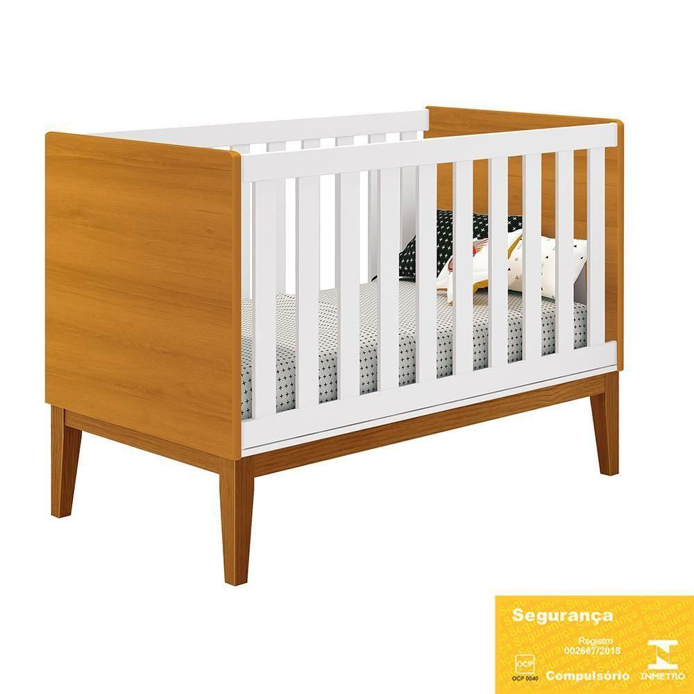 Jogo De Quarto Infantil Classic Cômoda 6 Gavetas E Berço Branco/savana Com Pés Amadeirado - Reller Móveis Branco/savana