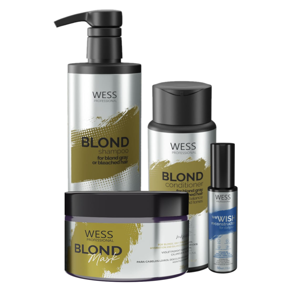 Kit Wess Blond SH 500ml+Cond 250ml+Mask 200ml+WeWish 50ml