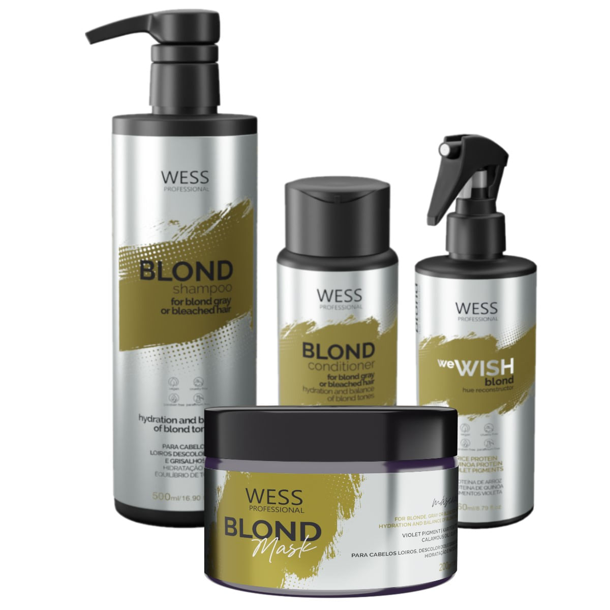 Kit Wess Blond SH 500ml+Cond 250ml+WeWish M.260ml+Mask 200ml