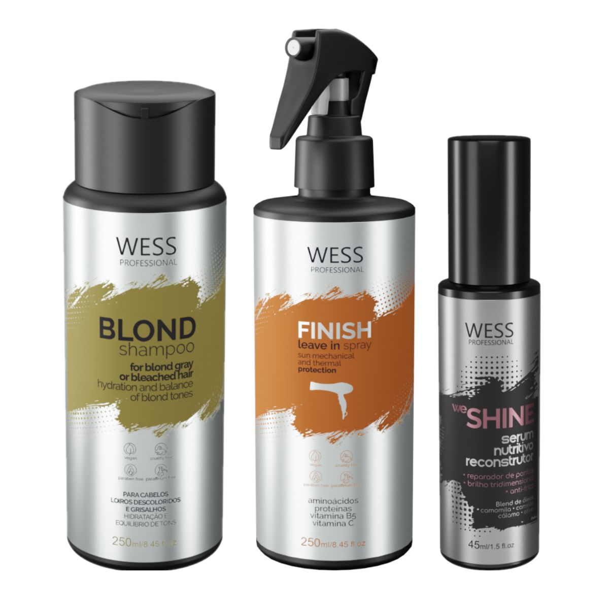 Kit Wess Blond SH 250ml + Finish 250ml + We Shine 45ml