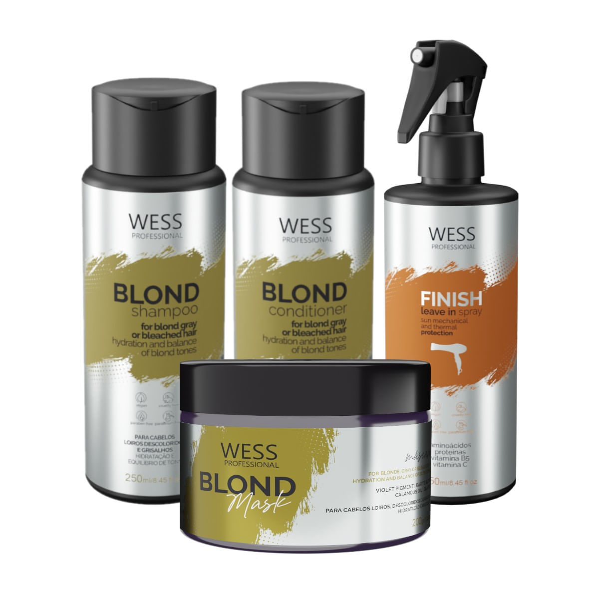 Kit Wess Blond SH 250ml+Cond 250ml+Mask 200ml+Finish 250ml