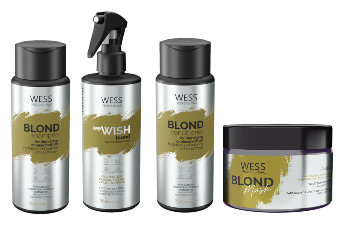 Wess Kit Blond Shampoo + Condicionador + Wish Matizador + Mask