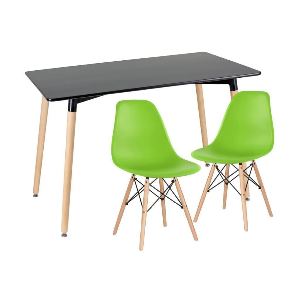 Mesa De Jantar Preto + 2 Cadeiras Eiffel Dsw Verde Claro