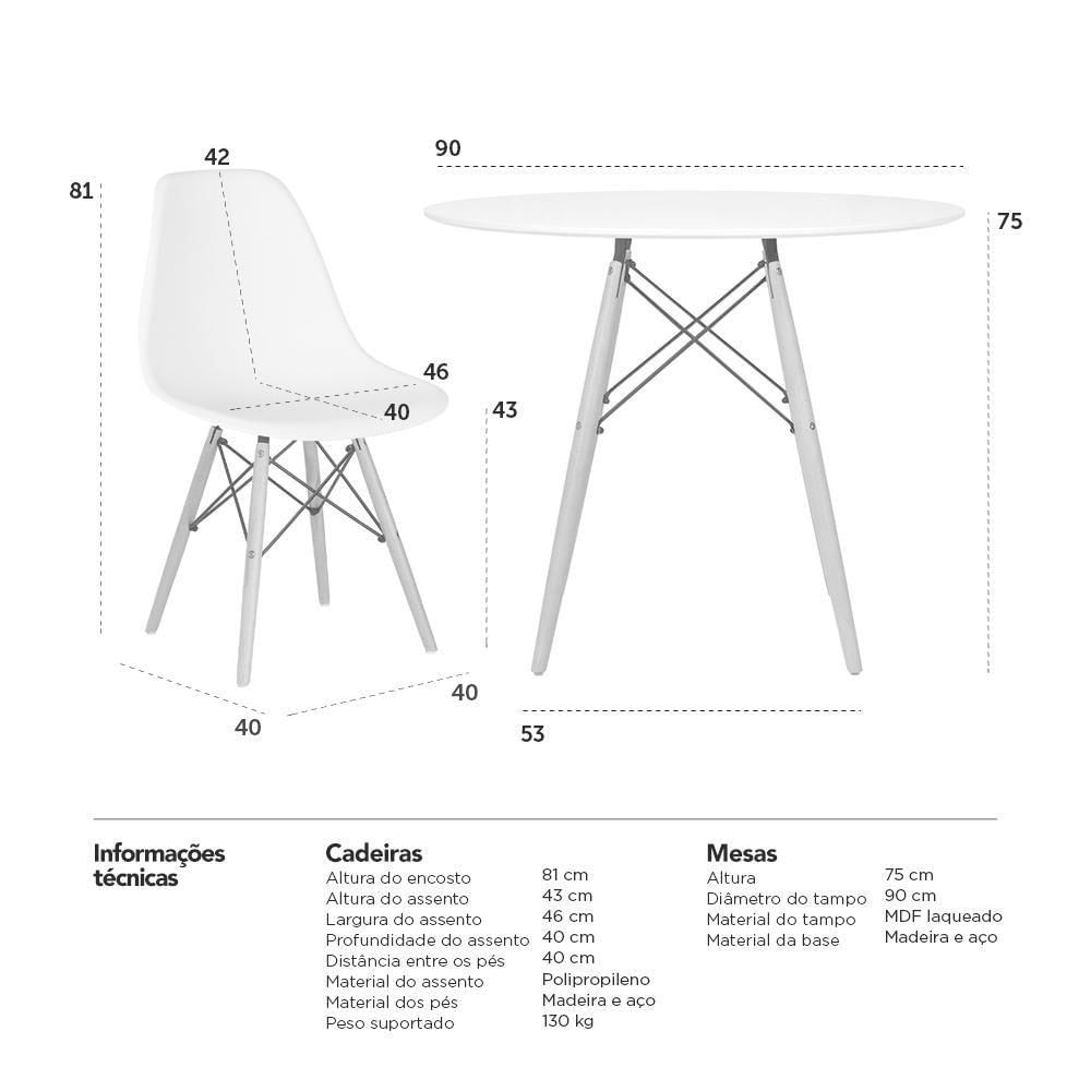 Mesa Eames 90 Cm Preto + 2 Cadeiras Eiffel Dsw Verde Claro