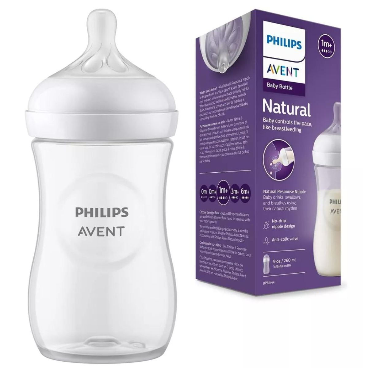 MAMADEIRA PETALA 3.0 260ML TRANSPARENTE 1M+ - PHILIPS AVENT