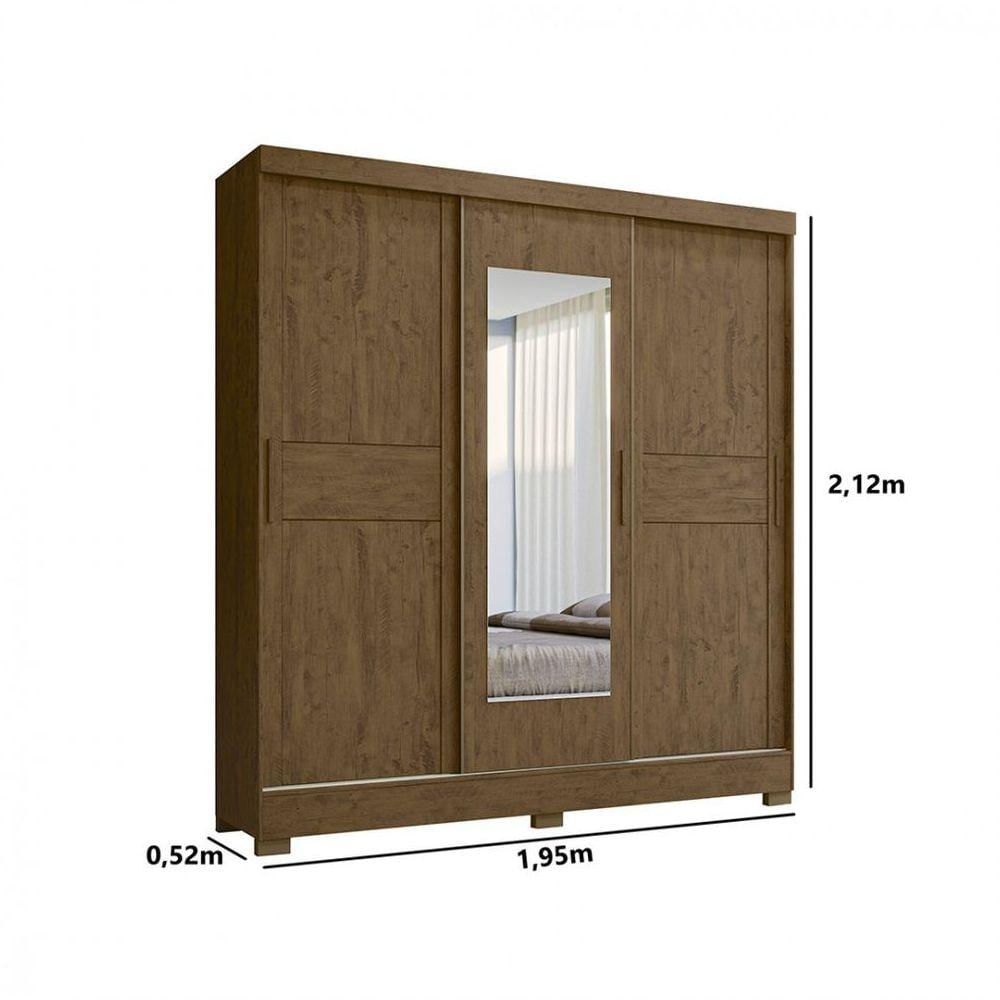 Guarda Roupa Moval Bahamas 3 Portas Castanho Wood