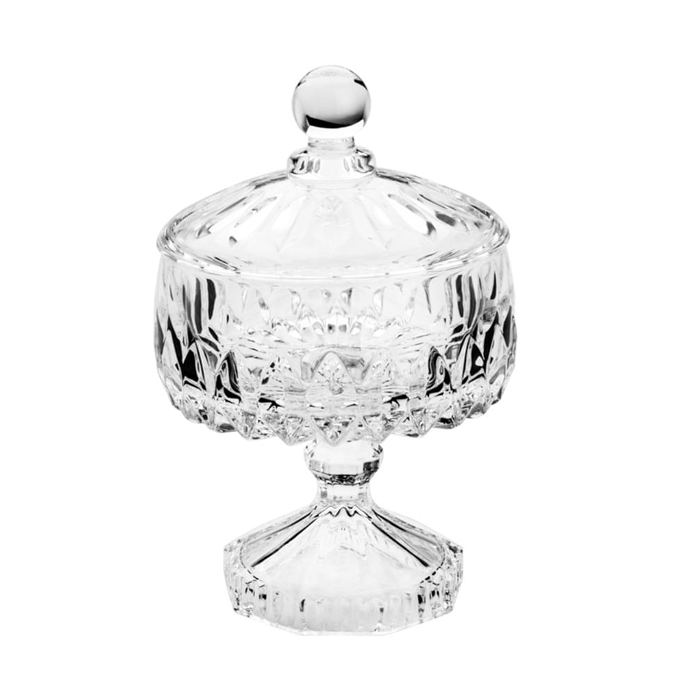Vaso Potiche Cristal com Pé Wolff 11x18cm Louise Transparente