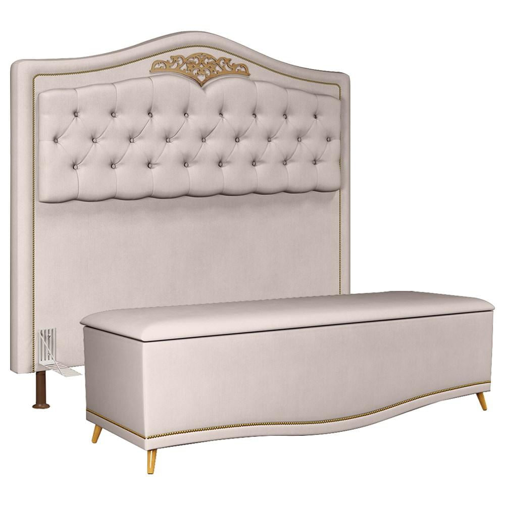 Cabeceira Cama Box Casal King 195cm Com Calçadeira Baú Imperial Veludo J02 Bege - Mpozenato