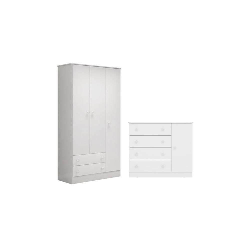 Quarto Infantil Doce Sonho Roupeiro Cômoda Sapateira Branco