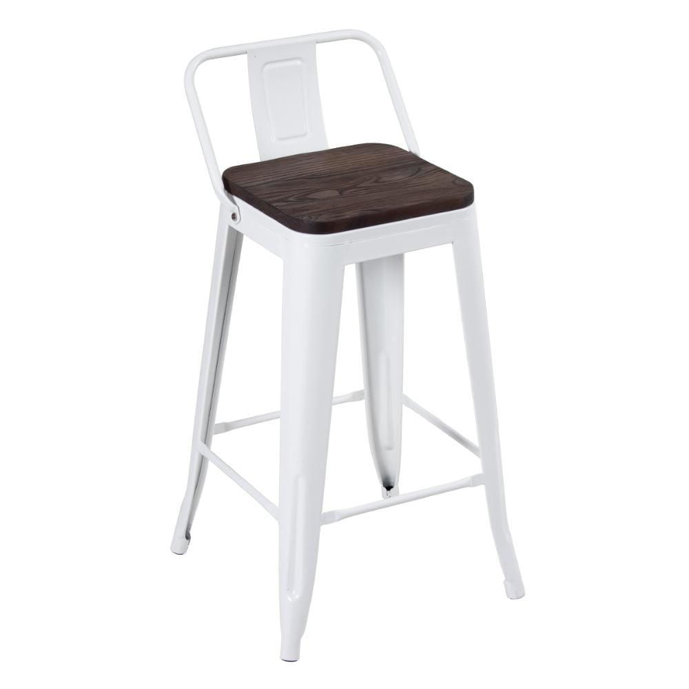 Banqueta Média Com Encosto Rústica Escura 66Cm Branco