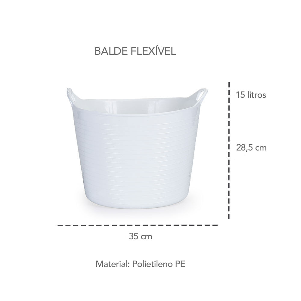 Balde Flexivel Cesto Multiuso Branco Roupa Brinquedos 15L