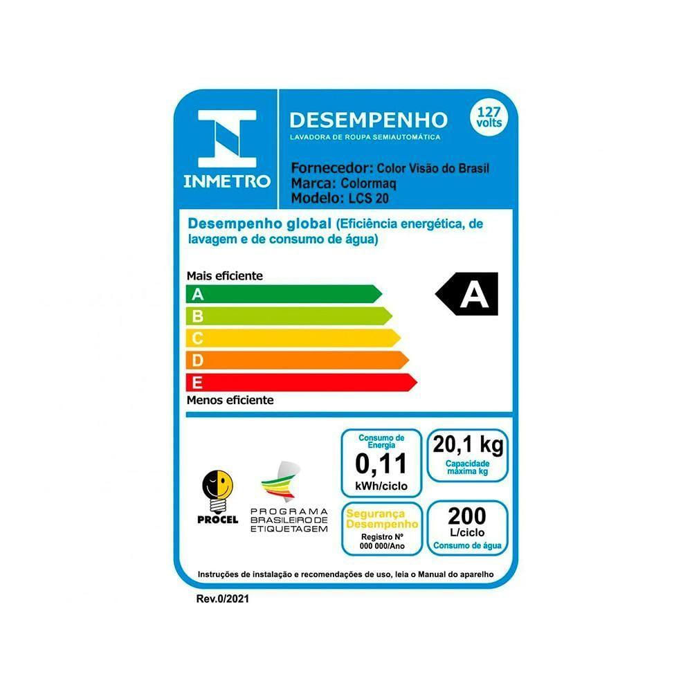 Tanquinho Semiautomático Colormaq Lcs 20Kg 127V Prata 127V 110