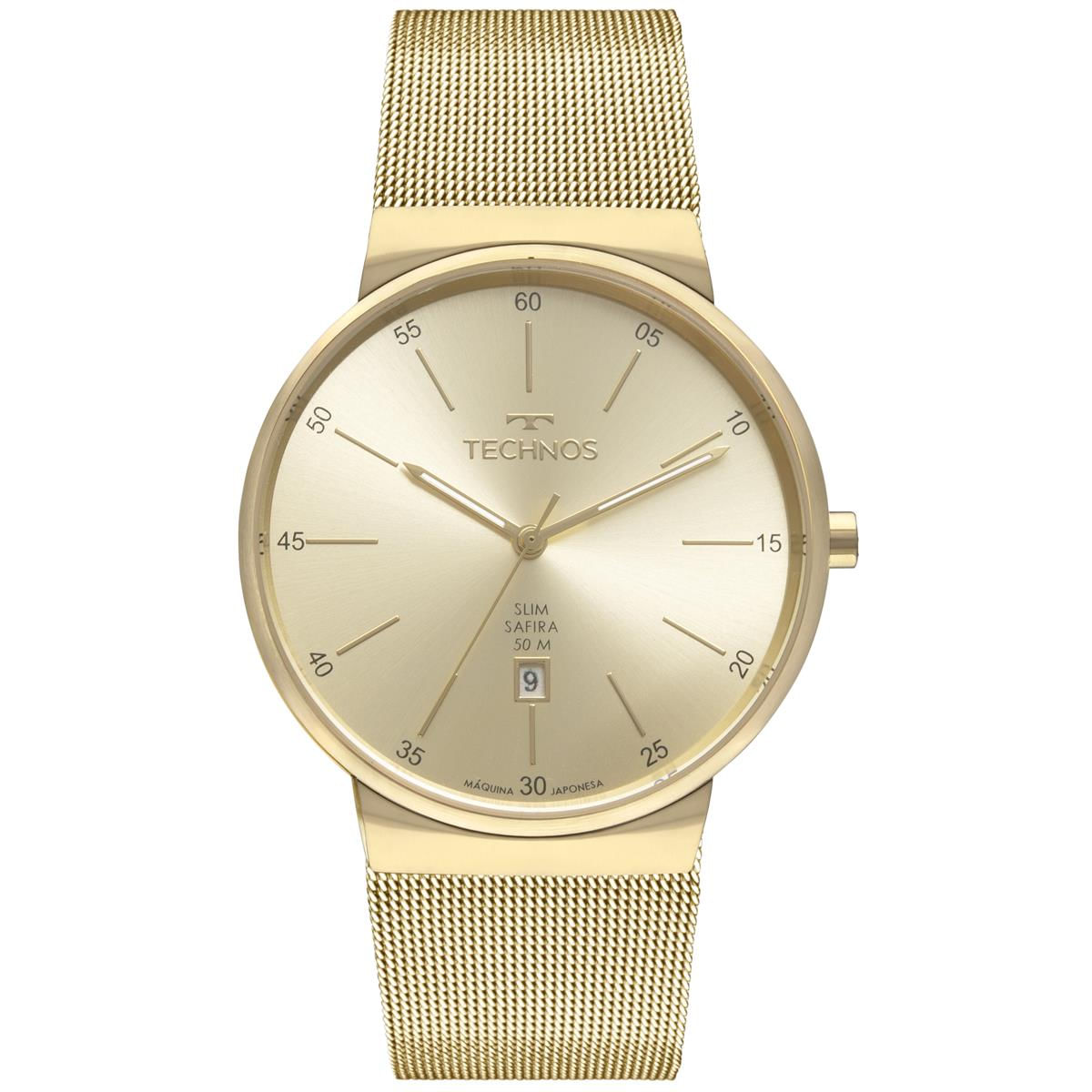 Relógio Technos Masculino Ref:Gm12af/1d Slim Mesh Dourado