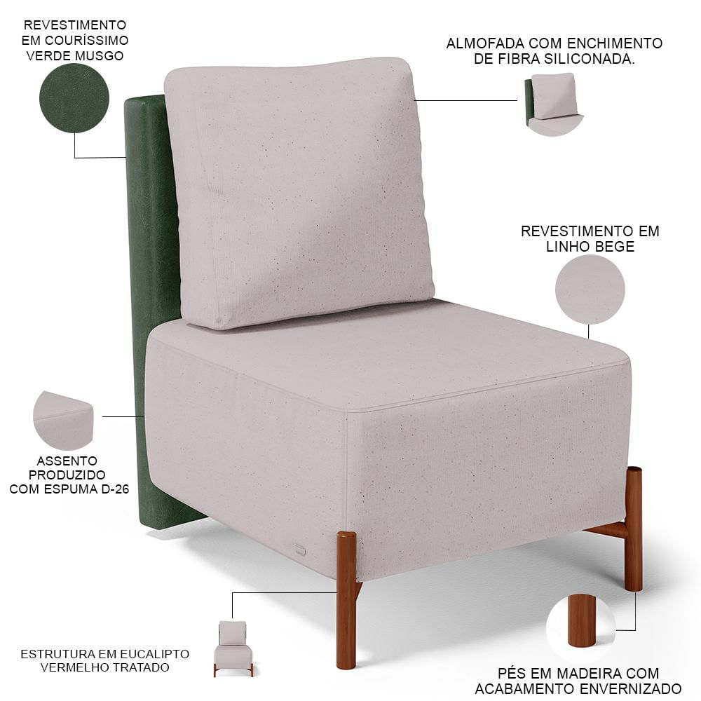 Kit 02 Poltronas Decorativas Sala de Estar Living Hungria L02 Couríssimo Verde Linho Bege - Lyam