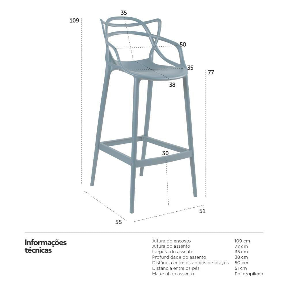 Kit 6 Banquetas Altas Masters Allegra 76Cm Azul Petróleo