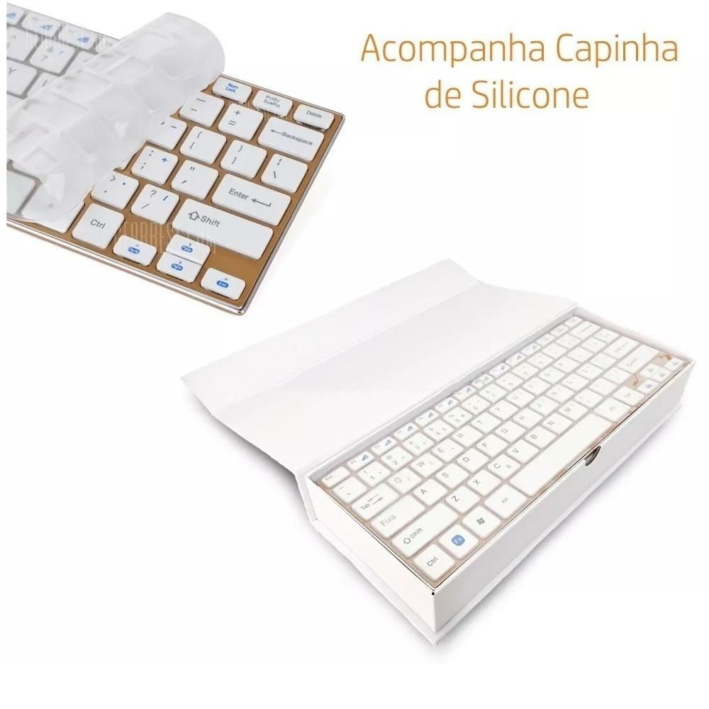 Teclado e Mouse Wireless Sem Fio Ultrafino USB BM-3910 Dourado