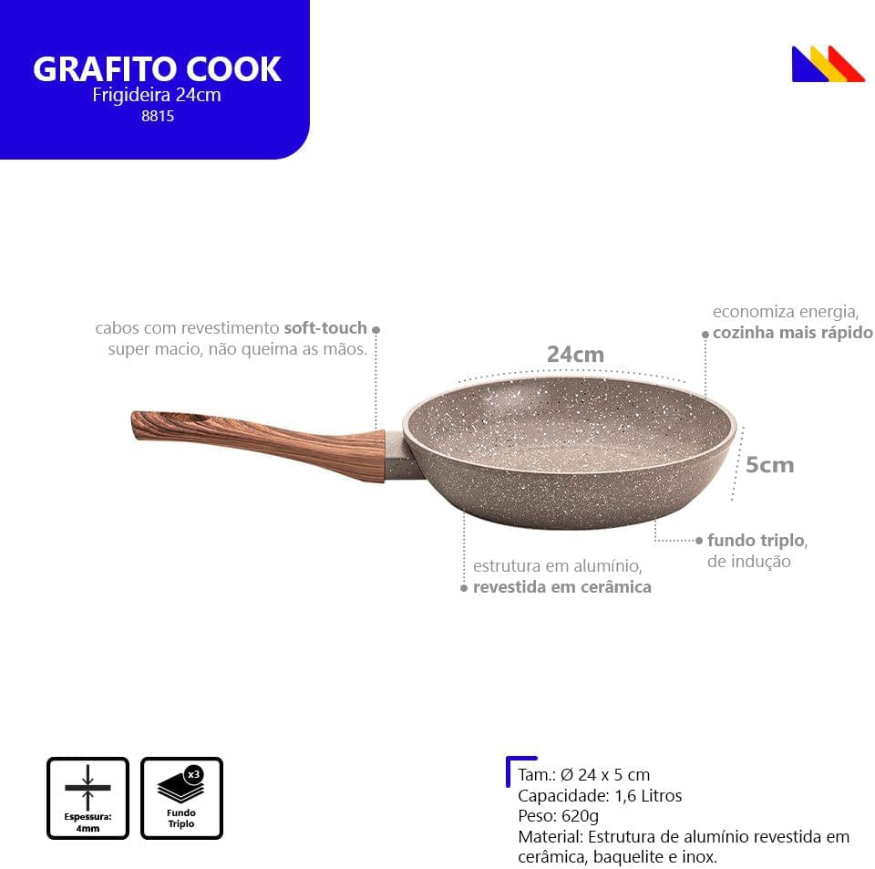 Frigideira Aluminio Revestimento Ceramica 24cm Fundo Triplo Fogao Inducao Mimo Style Linha Grafito Cook Panela Antiaderente Avulsa