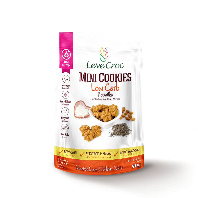 Cookie Low Carb de Baunilha Sem Glúten Leve Crock 90g