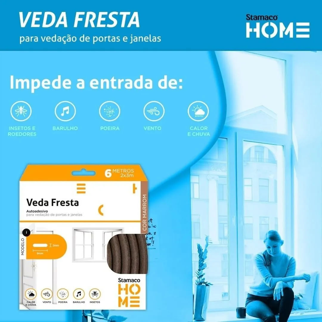 Veda Fresta Borracha Vedação Adesiva Rolo Marrom Modelo I Stamaco 6 Metros