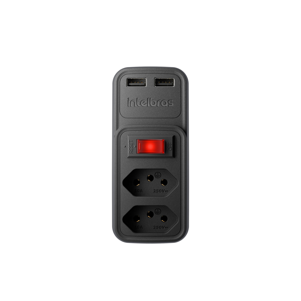 Tomada Parede Dupla Adaptador Usb Carregador Intelbras EAC 202 Benjamim Extensão Elétrica Bivolt Preto