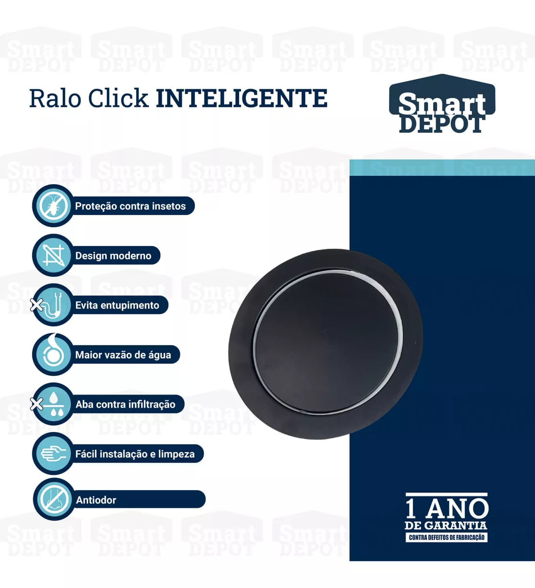 Ralo Click Inteligente Inox Redondo 15cm Preto Fosco Para Banheiro Cozinha Lavanderia Smart Depot Ralo Protetor Contra Inseto Anti Odor