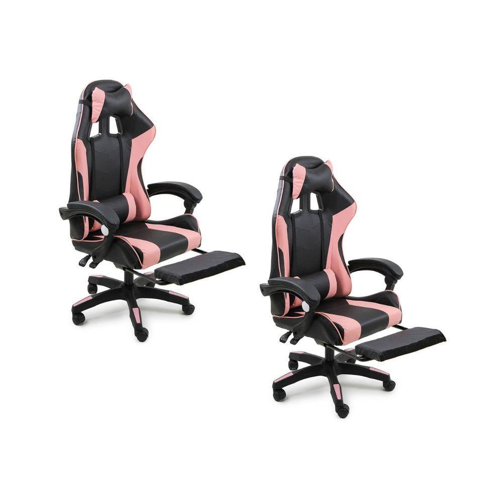 Kit 2 Cadeiras Gamer Stillus Ergonômica Com Apoio Para Os Pés Preto E Rosa